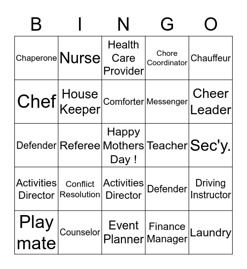 Mothers Day !!! Bingo Card