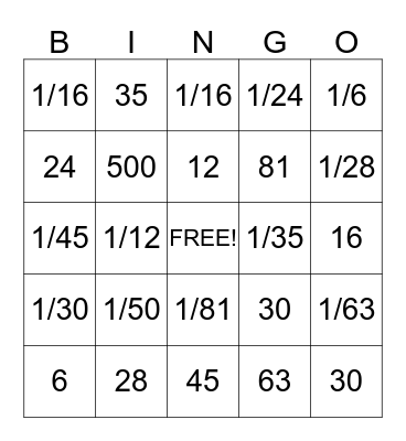 Fraction Division Bingo Card