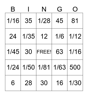 Fraction Division Bingo Card