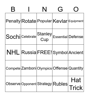 Ice Hockey BINGO Card