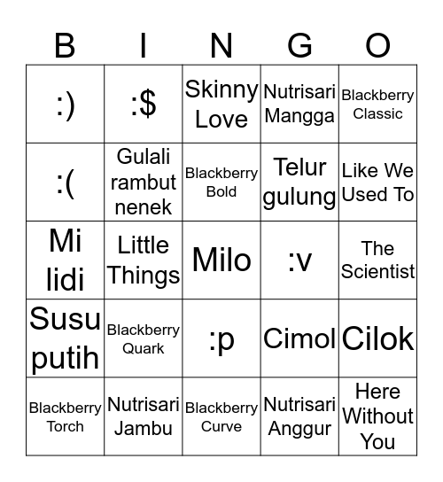 Tams' Bingo!  Bingo Card