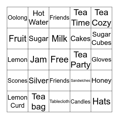 DFW Southern Belle Tea Party Bingo Card