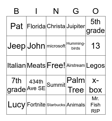 Bruno Bunch Bingo Card