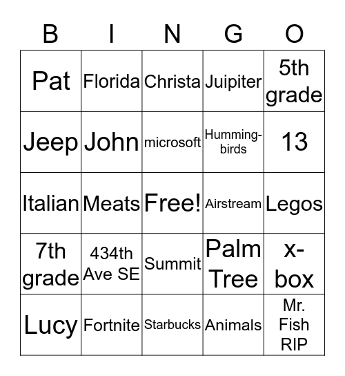 Bruno Bunch Bingo Card