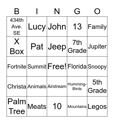 Bruno Bunch Bingo Card