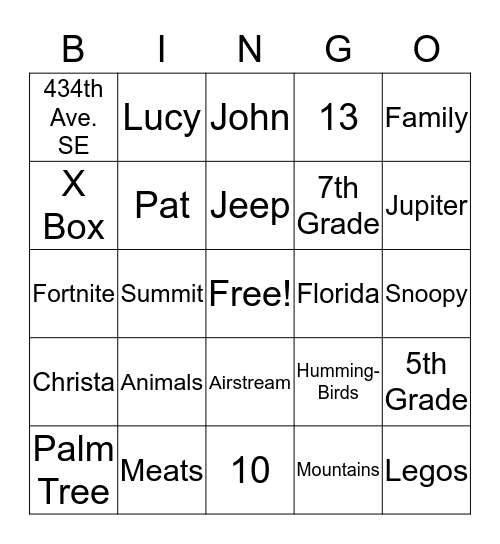 Bruno Bunch Bingo Card