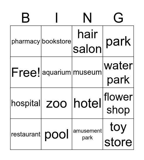 Out and about  Bingo Card