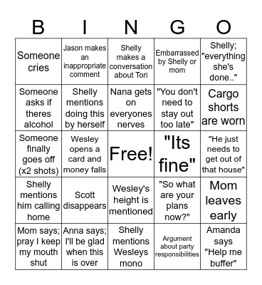 Wesleys Graduation Bingo Card