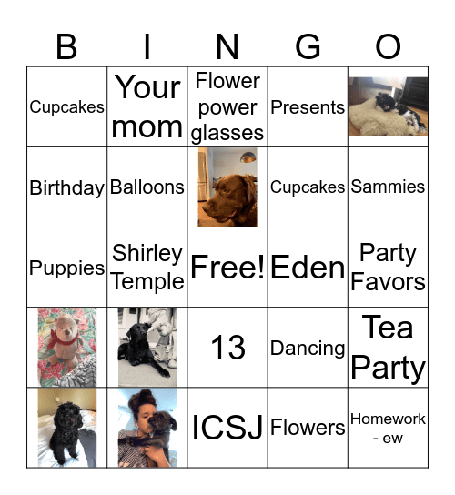 Eden's Birthday Bingo Card