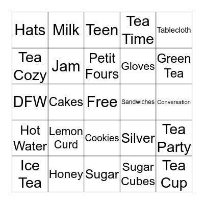 DFW Southern Belle Tea Party Bingo Card