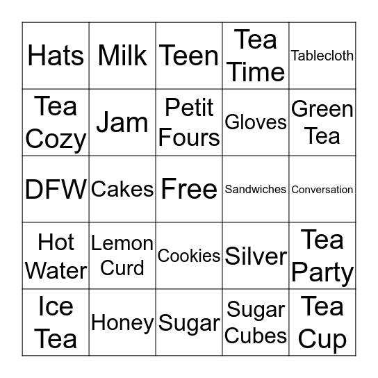 DFW Southern Belle Tea Party Bingo Card