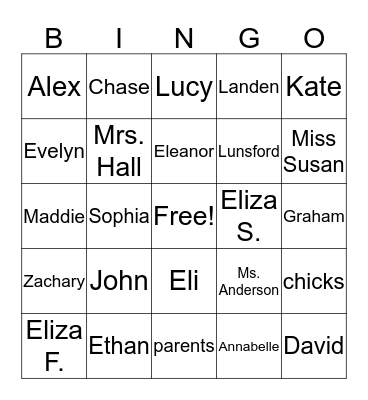 2nd Grade Friends Bingo Card