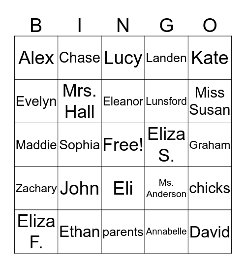 2nd Grade Friends Bingo Card