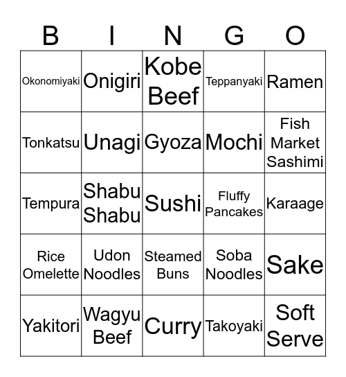 Japanese Food Bingo Card