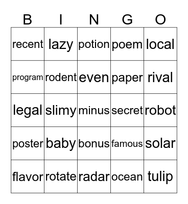 Multi Open Bingo Card