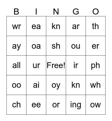 Phonics Chunk Bingo Card