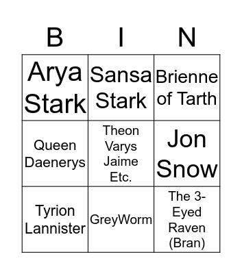 GOT Finale Bingo Card
