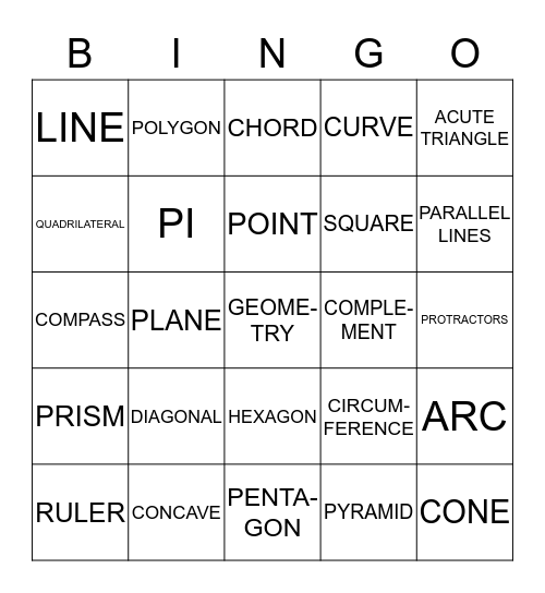 GEOMETRY FUN Bingo Card