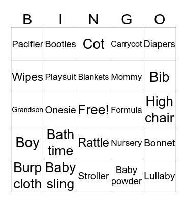 Baby Shower BINGO Card