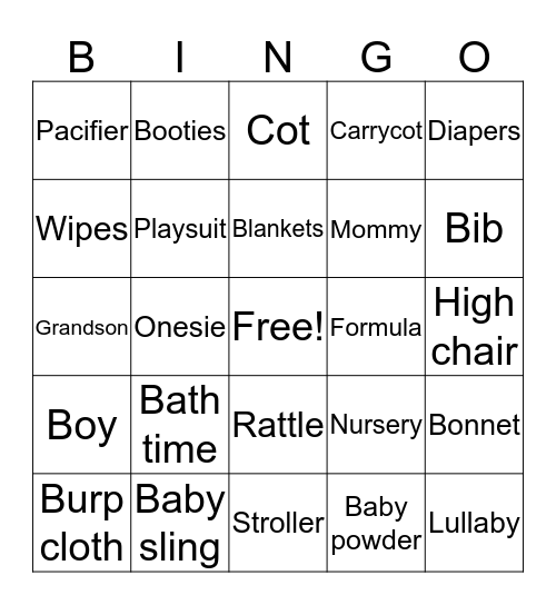 Baby Shower BINGO Card