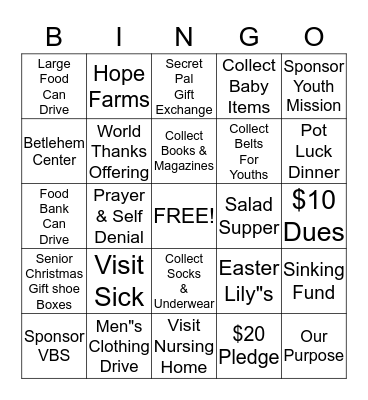 Wesleyan Circle Bingo Card