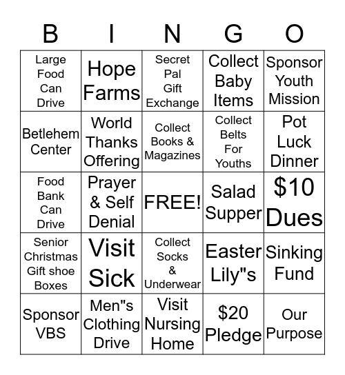 Wesleyan Circle Bingo Card