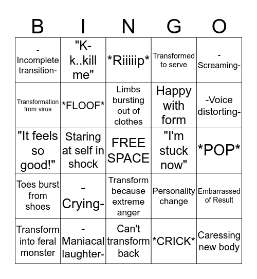 The REAL TF Trope Bingo Card