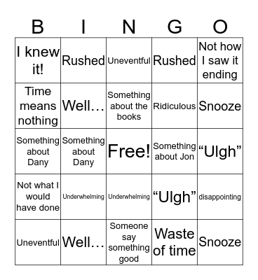 Last Day Bingo Card