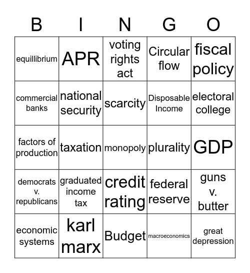 Government Bingo Card