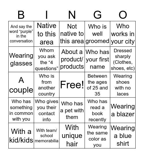 Talk With Someone... Bingo Card