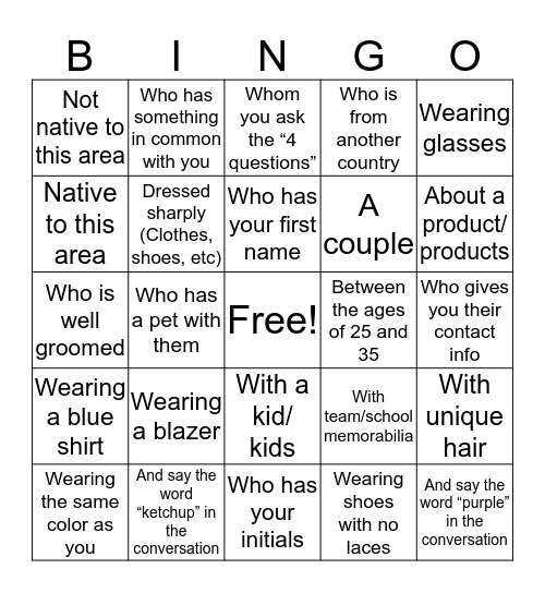 Talk With Someone... Bingo Card