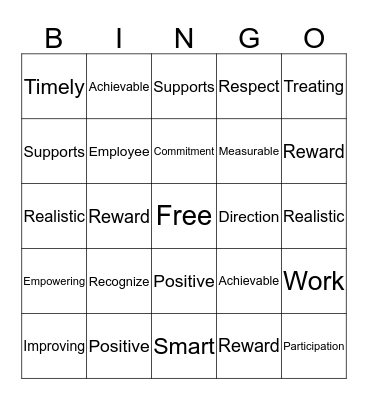 SMART Goals Bingo Card