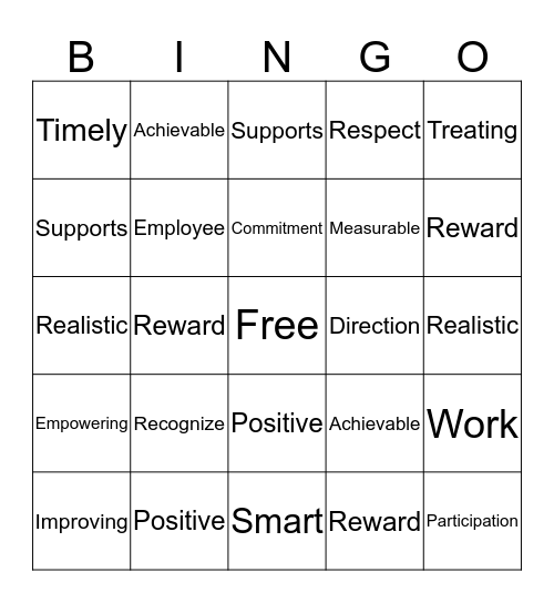 SMART Goals Bingo Card