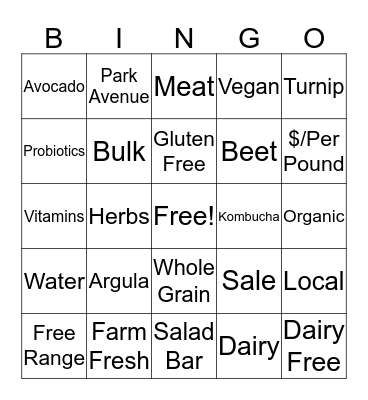Shopping Bingo  Bingo Card