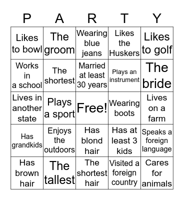 Find The Guest Bingo Card