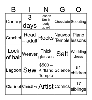 Farmington Bingo Card