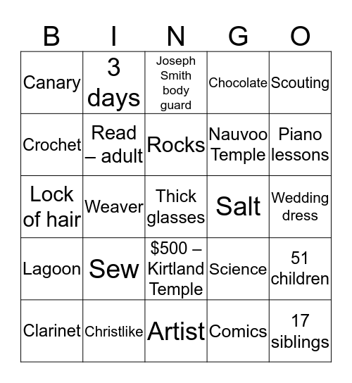 Farmington Bingo Card