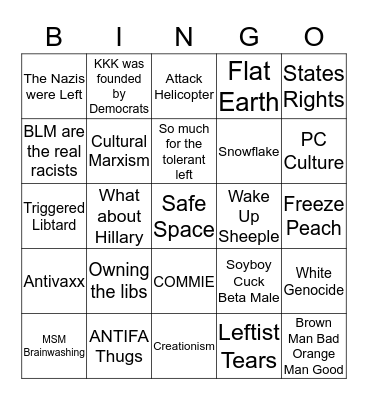 Far Right/Fascist/Nazi Bingo Card