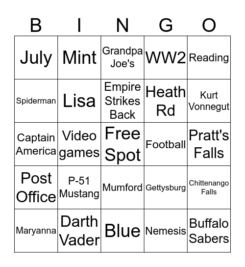 Kurt's Bingo Card