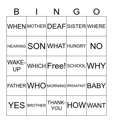 Family Signs Bingo Card