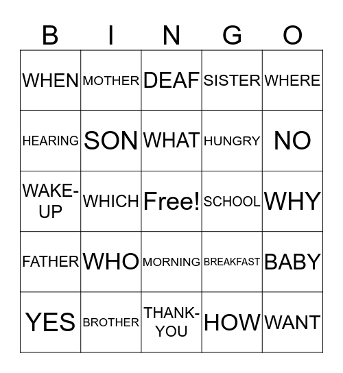 Family Signs Bingo Card