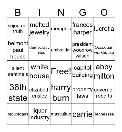 SUFFRAGE Bingo Card