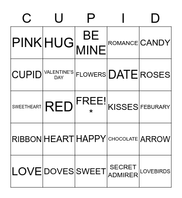 VALENTINE'S DAY CUPID BINGO Card