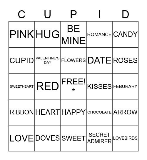 VALENTINE'S DAY CUPID BINGO Card