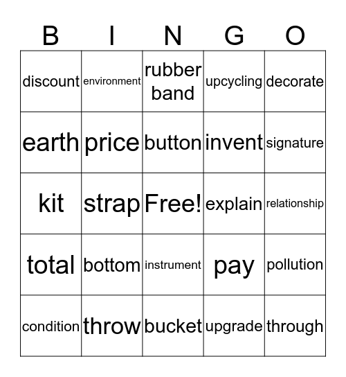 Words Bingo (Lesson 3) Bingo Card