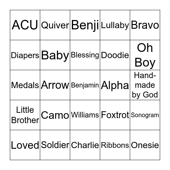 Baby Bingo! Bingo Card
