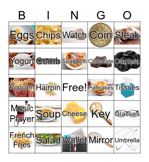 Food/My Bag Bingo Card