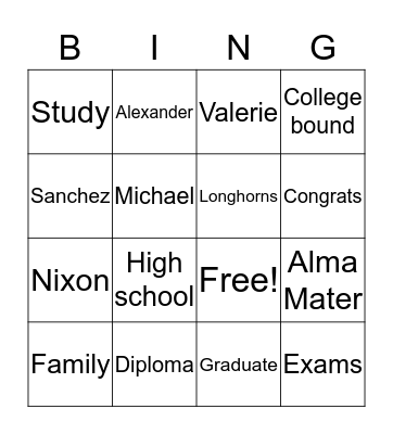 2019 graduation  Bingo Card
