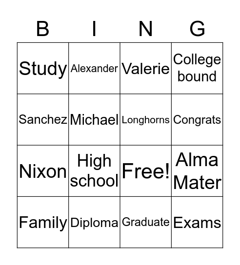 2019 graduation  Bingo Card