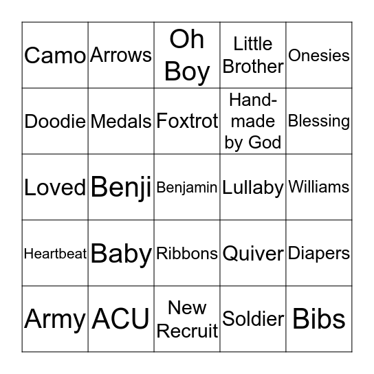 Baby Bingo Card
